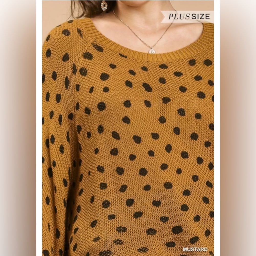 Umgee Mustard and Black Polka Dot Sweater - Picture 6 of 6